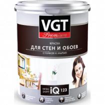 Краска VGT PREMIUM для стен и обоев IQ 123 база А стойкая к мытью, 9 л (14кг)